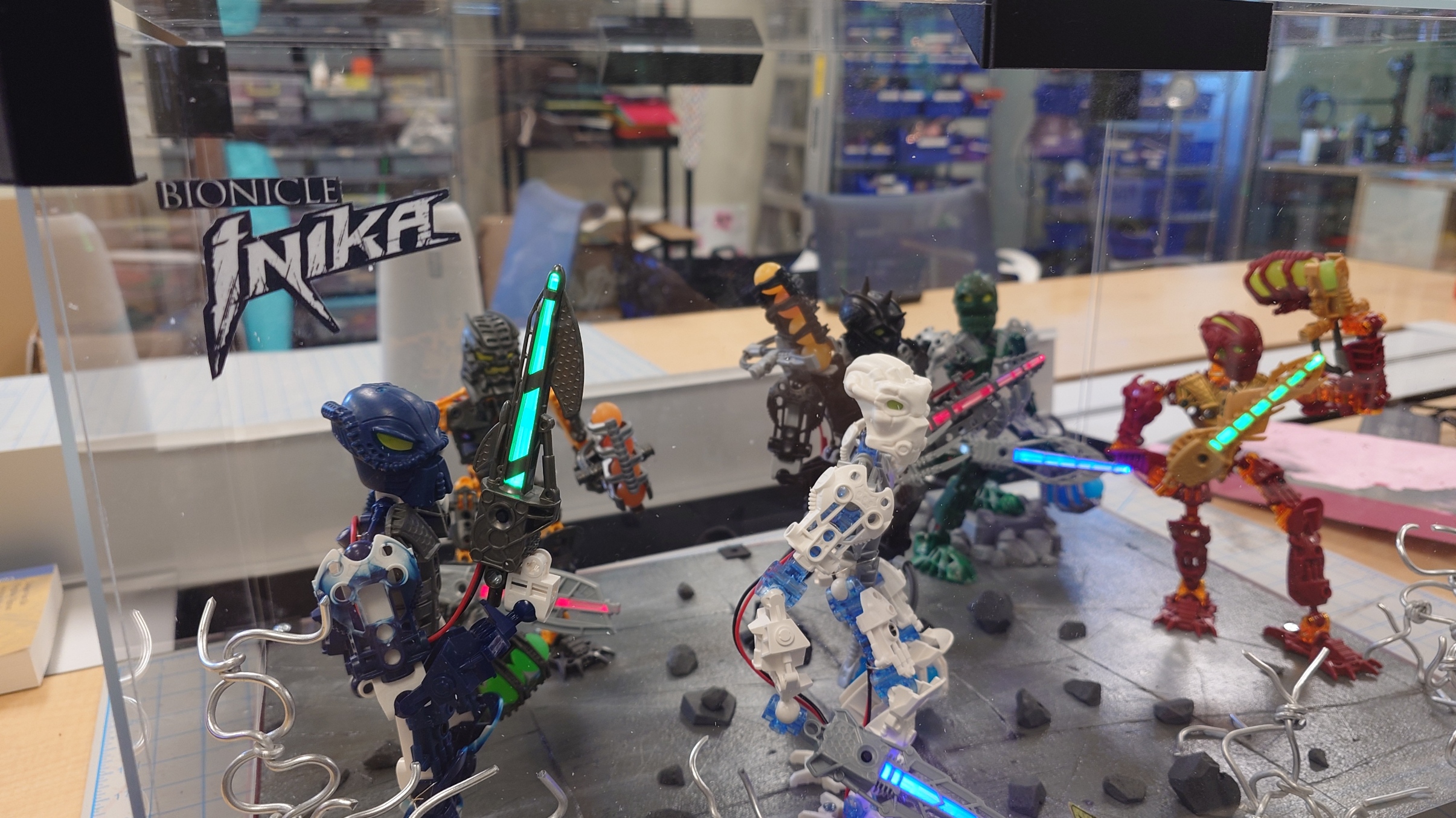 Bionicle display with logo of Bionicle NIKA in the corner.