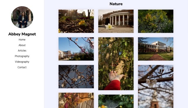 Screenshot of Abbey magnet's photography portfolio website