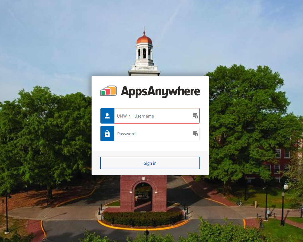 screenshot of the AppsAnywhere login screen