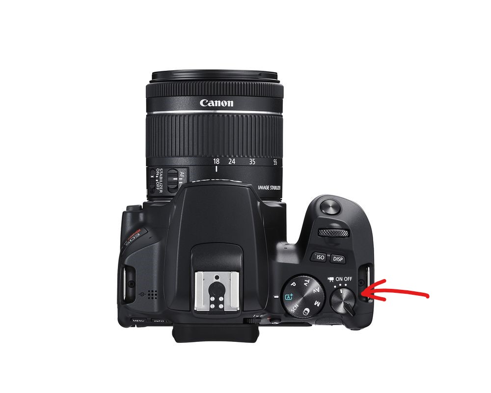 top view of canon camera power dial highlighted