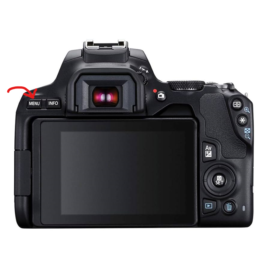Canon camera rear view with Menu button highlighted